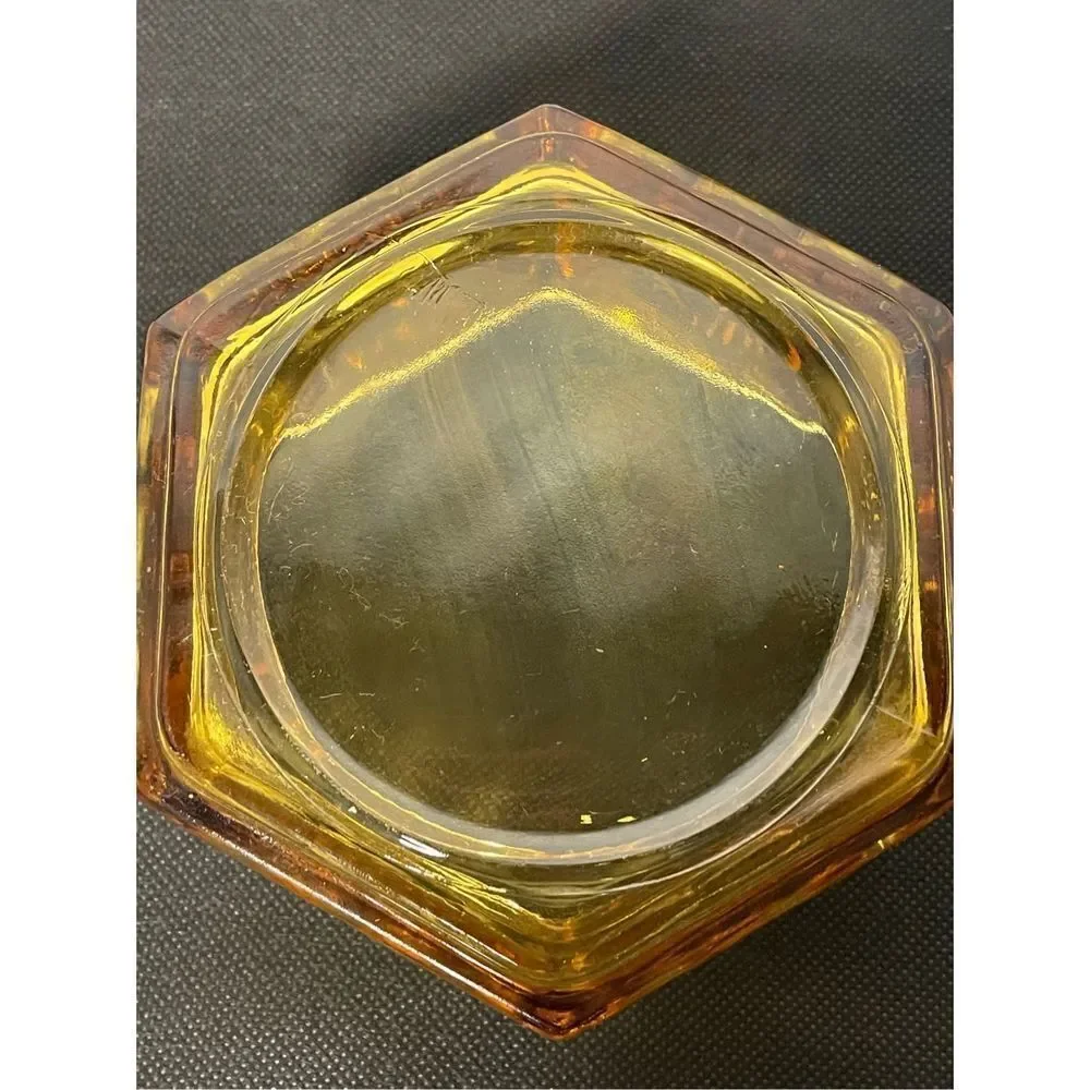 Hexagonal amber glass candy dish